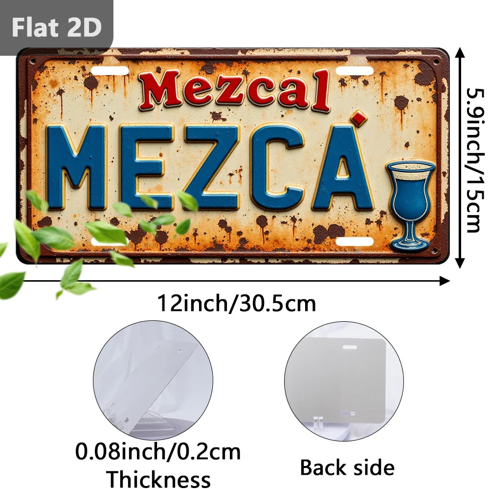 2D Flat - License Plate Cover And Frame, 2D Flat Design for Decorative Purposes Only, a Metal Sign Shaped Like a Mexican Mezcal