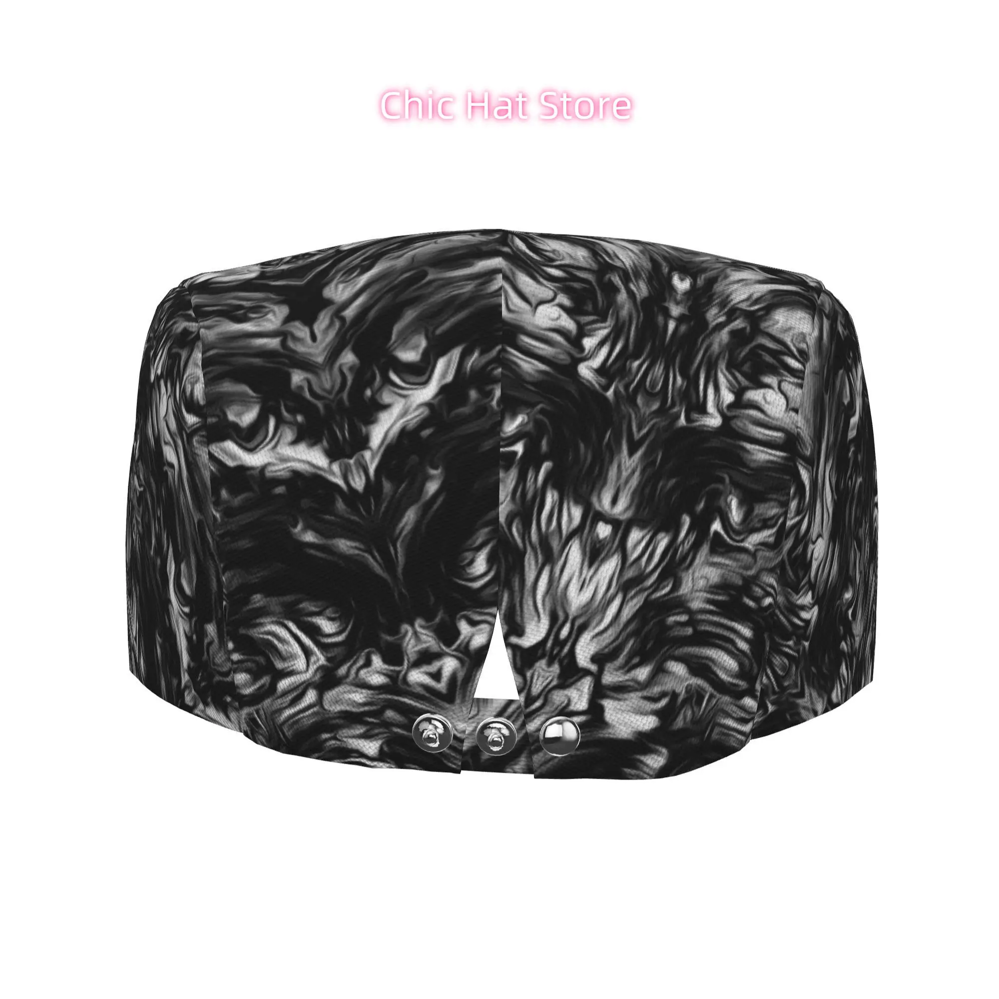 1pc Black White Fluid Chaos Lines All-over Print Flat-top Hats for Men and Women, Newsboy Caps, Berets, Irish Hats, Driver Caps,