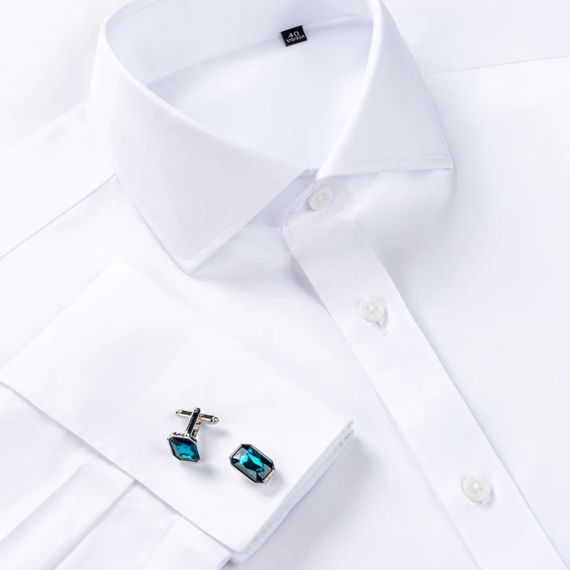 High-end 200 4-Strand Yarn 100% Cotton Men's French Cufflink Shirt One-Length Collar DP Ready-to-Wear No-Iron White