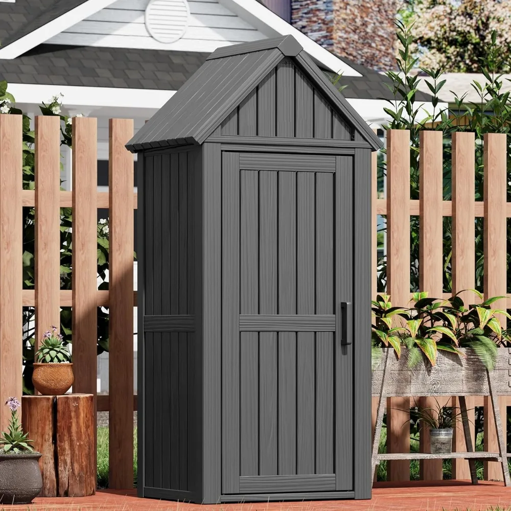 

Outdoor Resin Storage Shed, Durable Storage Cabinet with Removable Shelves, Reinforced Floor, All-Weather Construction for Garde