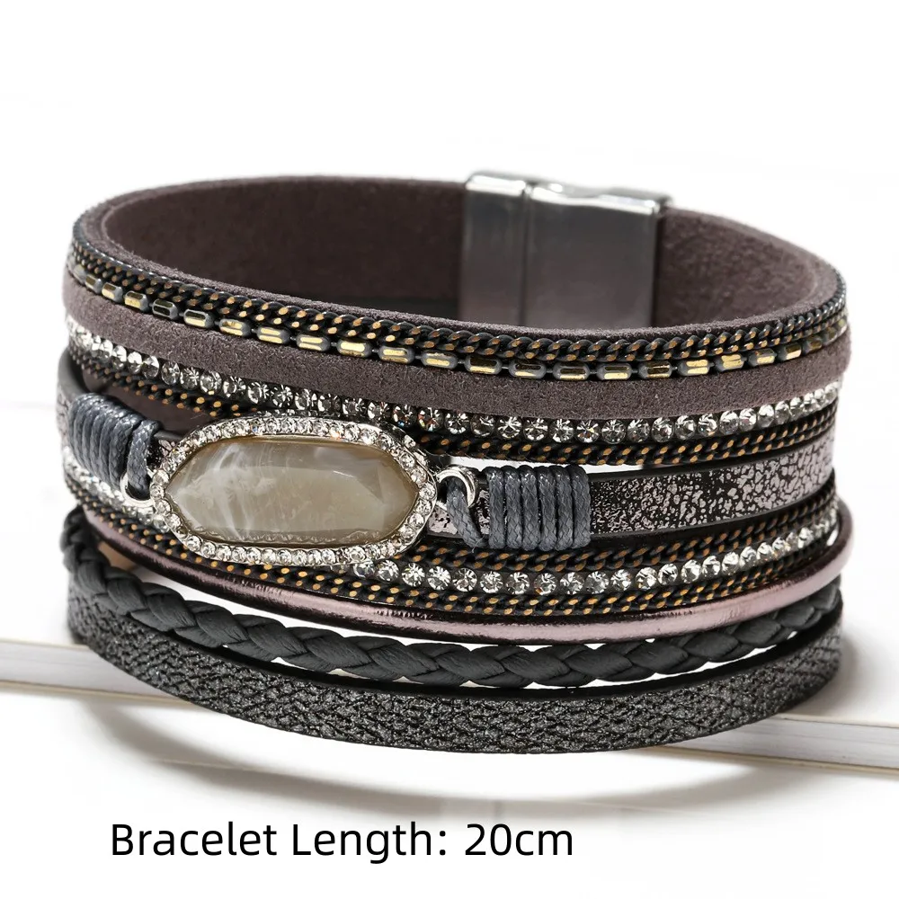 ZG Bohemian Multi-layer Woven Bracelet For Women Vintage Rhinestone Accessories Bracelet Jewelry