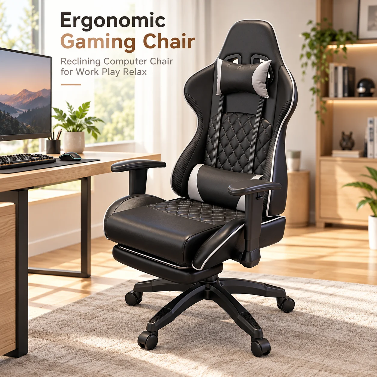 AOLIVIYA Ergonomic Gaming Chair Reclining Computer Chair Office Chair With Footrest Adjustable Height Swivel Lumbar Support