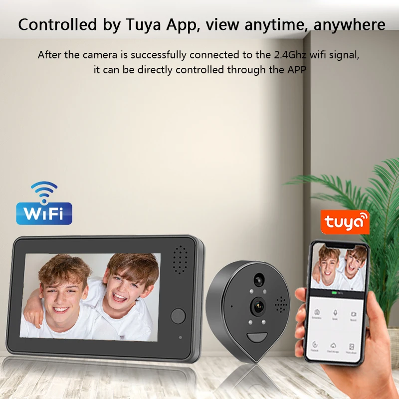 1080P Smart Wifi Video Doorbell 4.3 Inch Screen Home Peephole Camera Doorbell Smart Tuya App Night PIR Motion Detection Camera