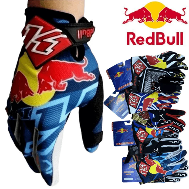 AliExpress RedBull 4 colors Red Bull gloves  Non-Slip MTB Motorcycle Biking  Gloves Full Finger Off-Road Red Bull