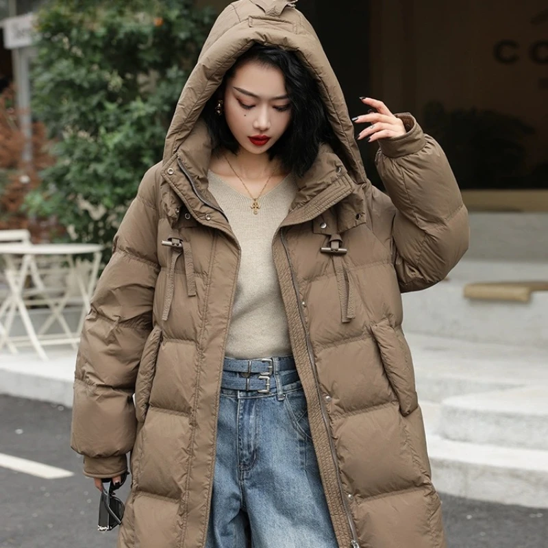 Hooded Puffer Coats for Women, Casual Puffer Coats, Loose Pockets Down Jackets Windproof Warm Jackets, Korean Commuter Outerwear