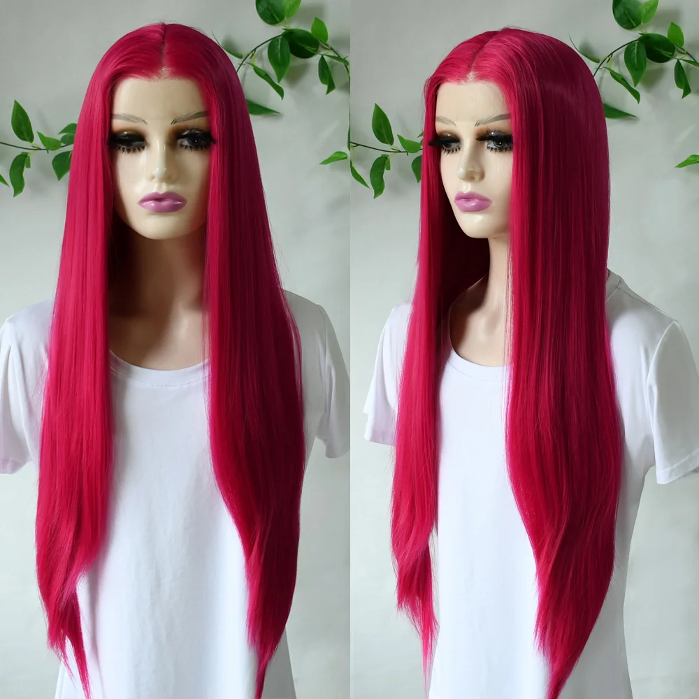 شعر مستعار وردي مستقيم باروكات أمامية من الدانتيل للنساء 13x4 HD باروكات أمامية من الدانتيل شعر مستعار اصطناعي بدون صمغ جاهز لحفلات GoCosplay