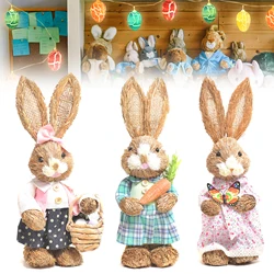Easter Rabbit Decoration Bunny Figure Cattail Craft Ornament Home Holiday Cute Bunny Home Decoration Easter Rabbit Decoration
