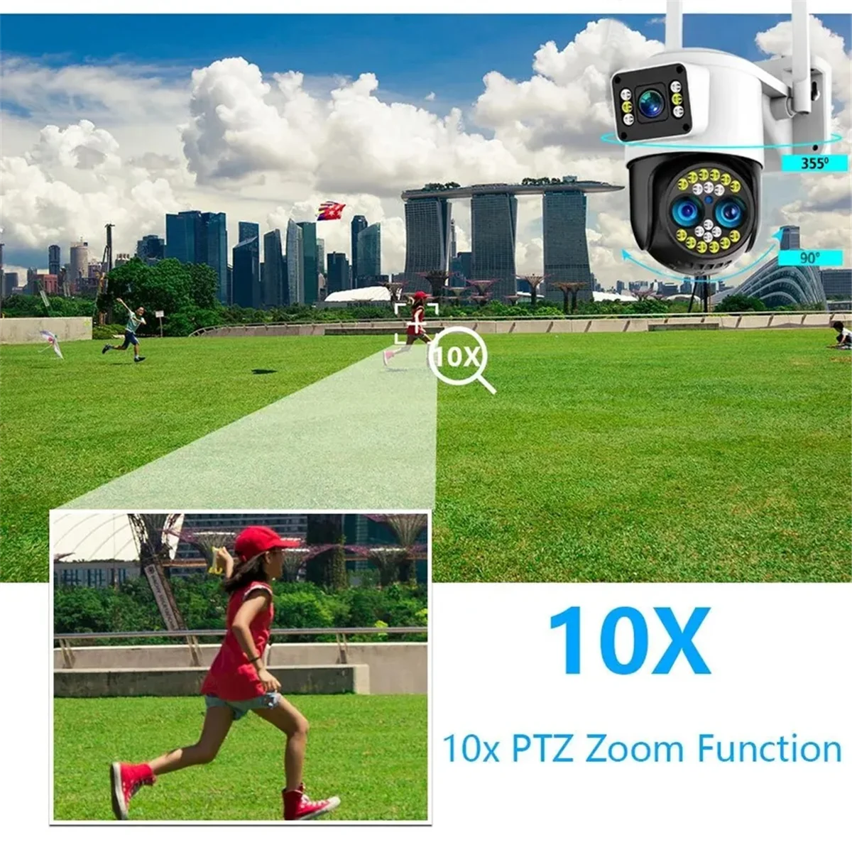 ABAN Security Camera Outdoor,WiFi 4K 8MP Two Lens Two Screen Outdoor Wireless Camera 10X Zoom Two Way Audio Detection US Plug