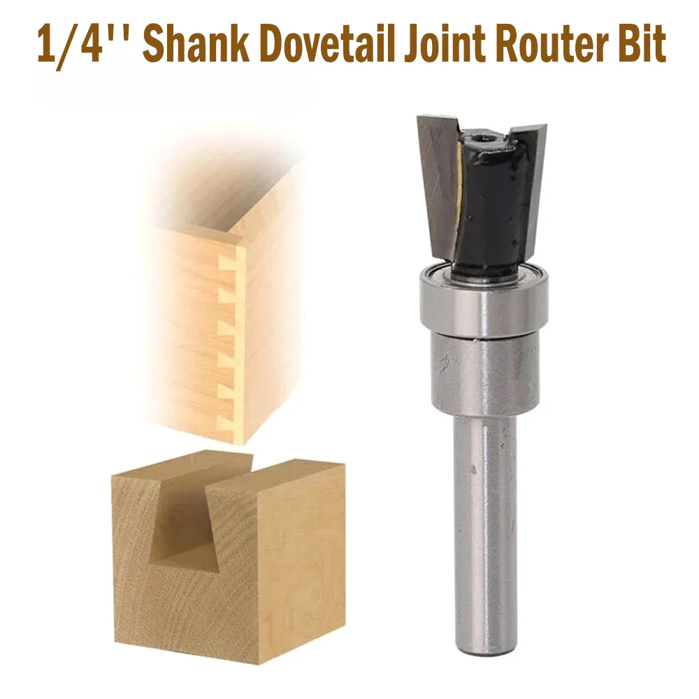 

1pcs Router Bit 1/4" Shank Dovetail Knife with Shank Mounted Bearing Guide Milling Tools For Wood Woodworking