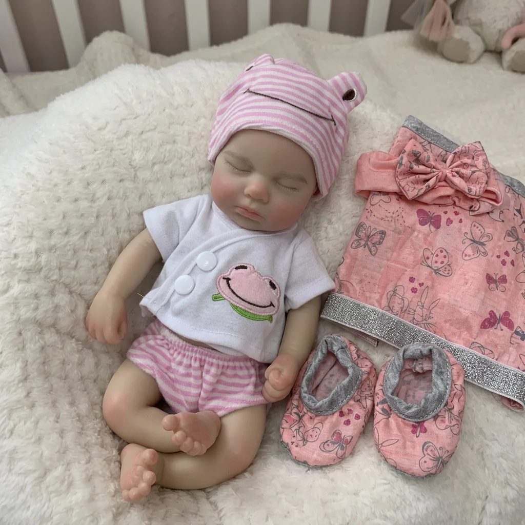13 Inch Loulou Reborn Baby Doll Bald Full Body Solid Silicone Closed Eyes Sleeping Lifelike Newborn Hand Painted Real Touch Washable Collectible Art Doll