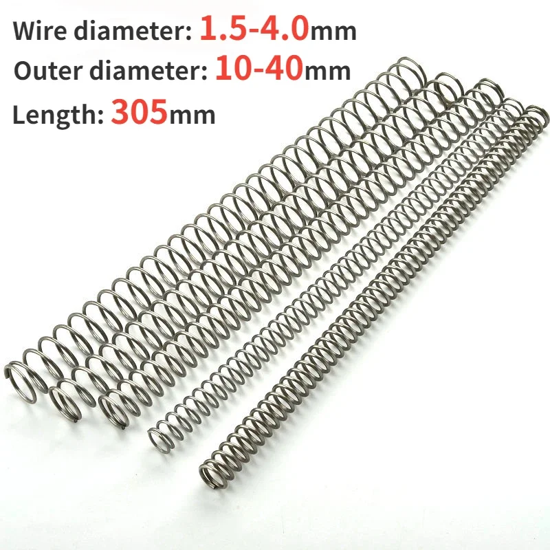 Length305mm 304 Stainless Steel Compression Spring Return Spring Steel Wire Diameter1.5/2.0/2.5/3.0/4.0mm Outer diameter 10-40mm