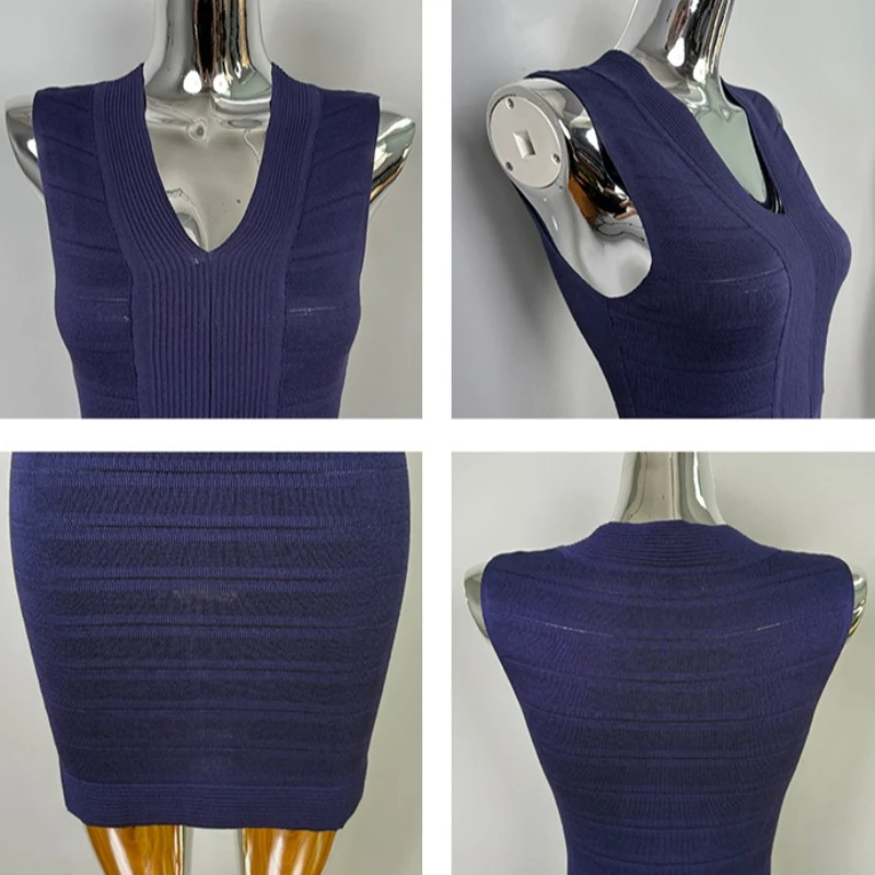 2026 vestidos de punto con cuello en V de estilo francés Sexy ajustado Primavera Verano Retro vestido de mujer sólido sin mangas ceñido al cuerpo Mini vestido