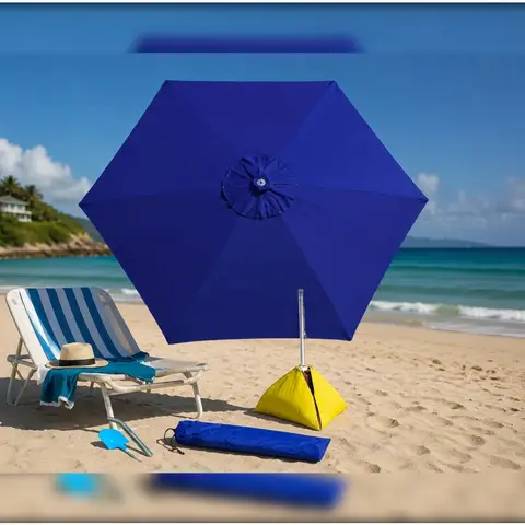 All-in-One Beach Umbrella System with ULTRA Base, Deep Ocean Blue