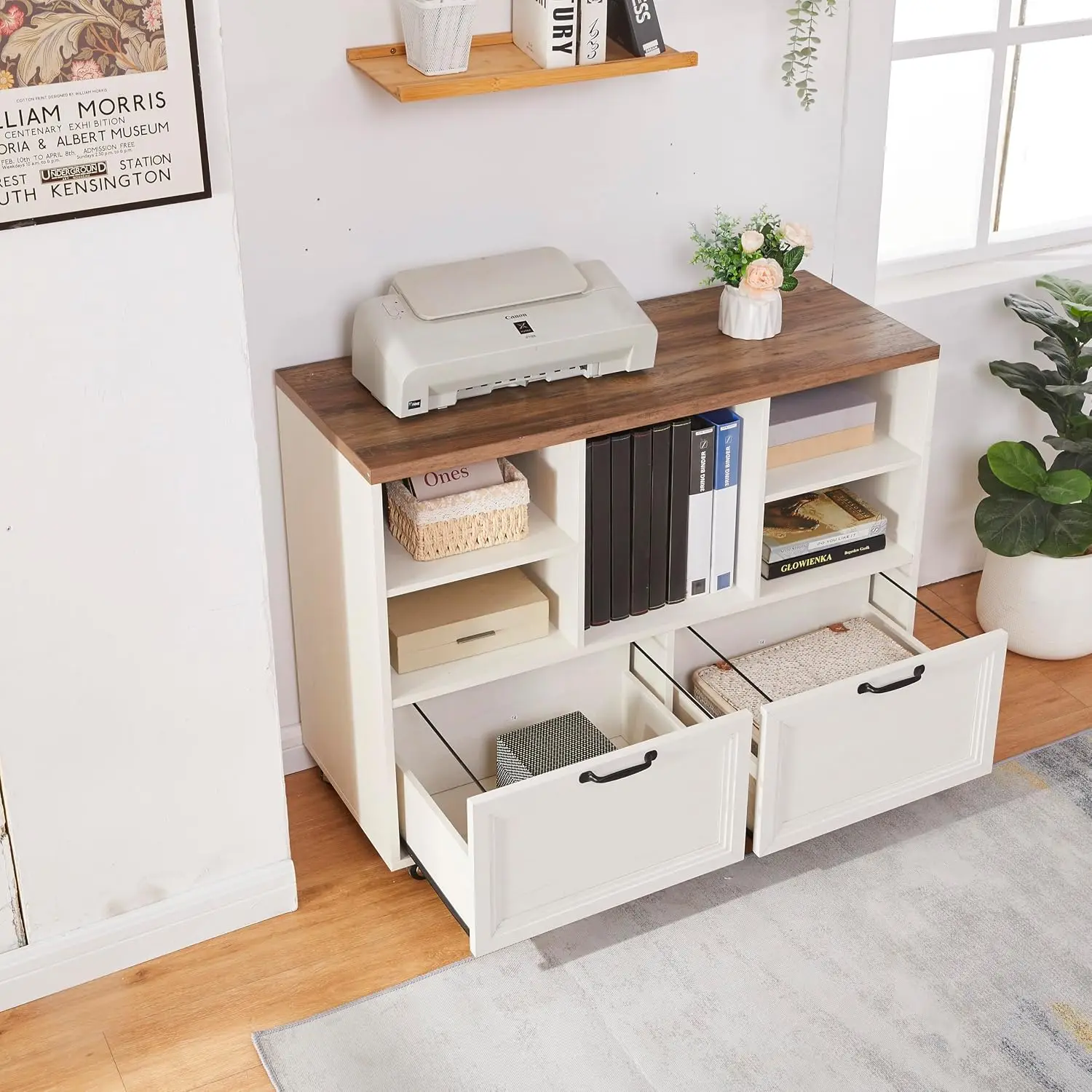 Farmhouse Wood File Cabinet with Wheels 2 Drawers for Legal Letter A4 Size, Customized