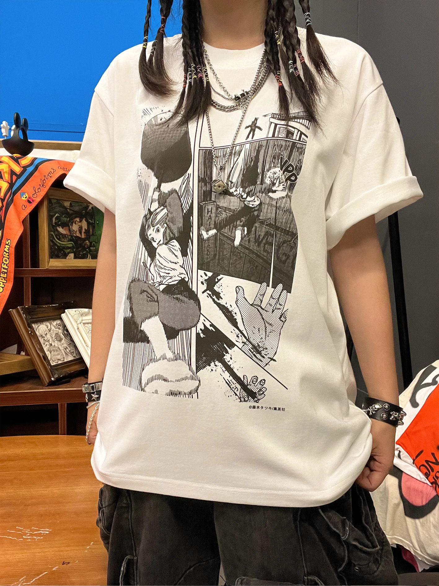 Heavyweight 260G Sawtell Anime Cartoon Design High Street Retro Short Sleeve T-Shirt by Wang Studio