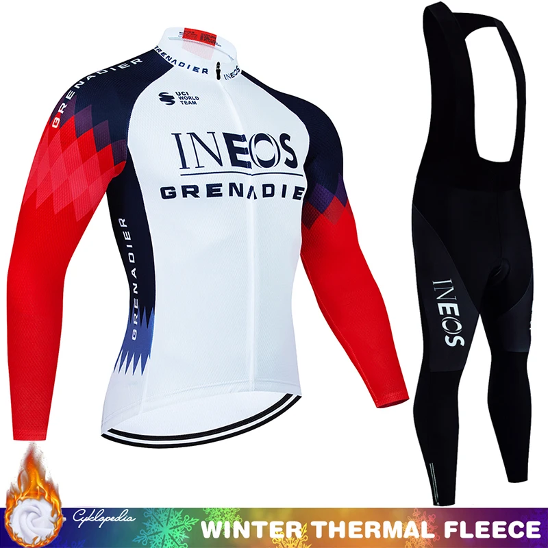 Winter Thermal Fleece Cycling Bib Sports Set INEOS Road Bike Clothing Man Costume Men\'s Jersey 2024 Shirt Laser Cut Mtb Termal