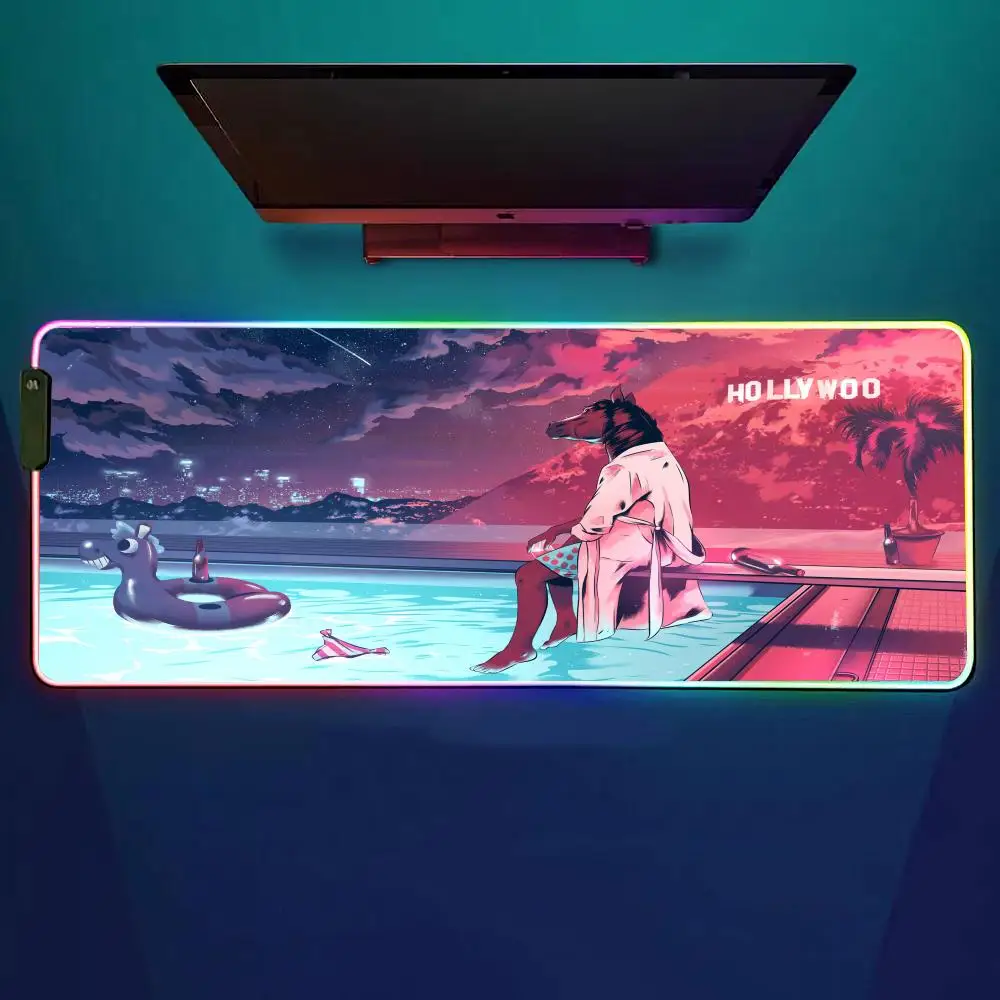 

Cartoon B-BoJack-K F-FHorseman Mouse Pad RGB Gaming Mouse Pad Desk Mat HD Gamer Large LED Light XXL MousePads
