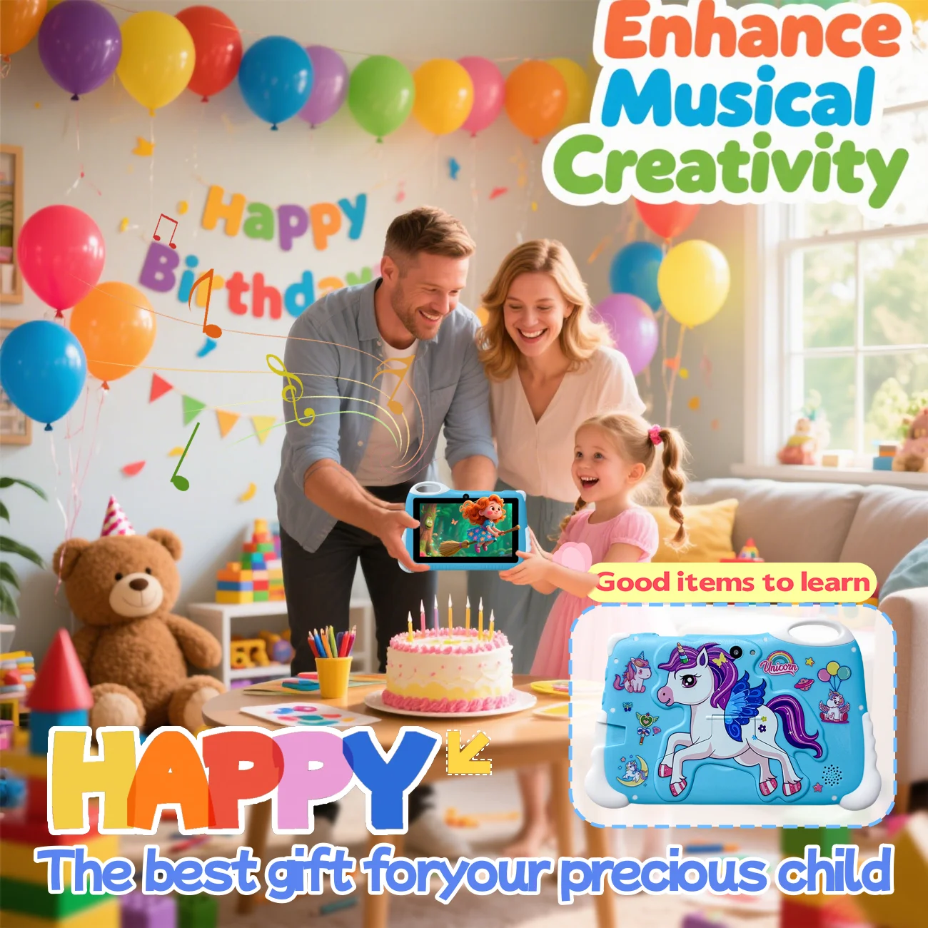 Tablet per bambini da 7 pollici Doppia fotocamera WiFi Controllo parentale I migliori regali per bambini Android Gioco per bambini Apprendimento educativo