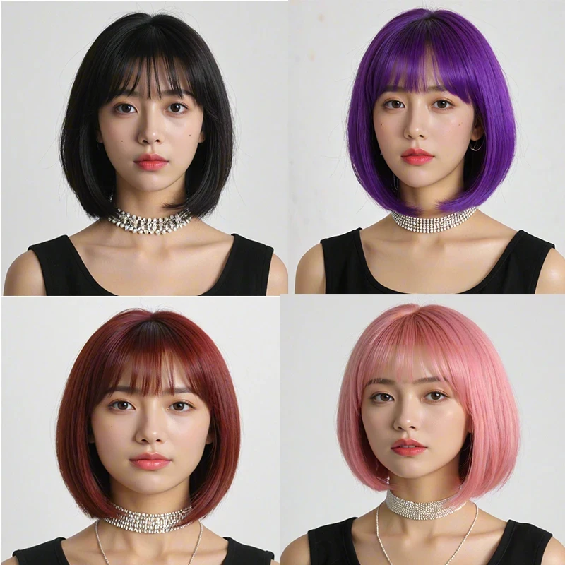 

Anime-style bob hairstyle synthetic wig 12 inches party Halloween cosplay wig daily high-temperature hair accessory