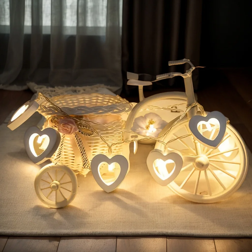 Luzes de corda LED em forma de coração – guirlanda de luz de fada dos namorados para quarto interno e quarto de crianças (plástico, compacto)