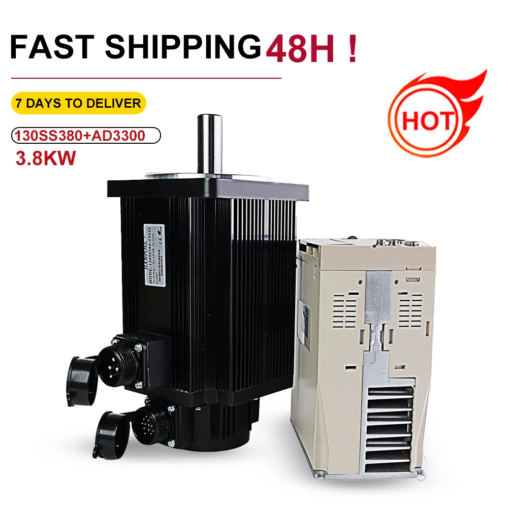 AC Servo Motor Kit  3.8KW 130SS380-15025 15N.m 13.5A AC200-220V ASD3300 Servo Drive + 3M Cable CNC Medical Instruments Equipment
