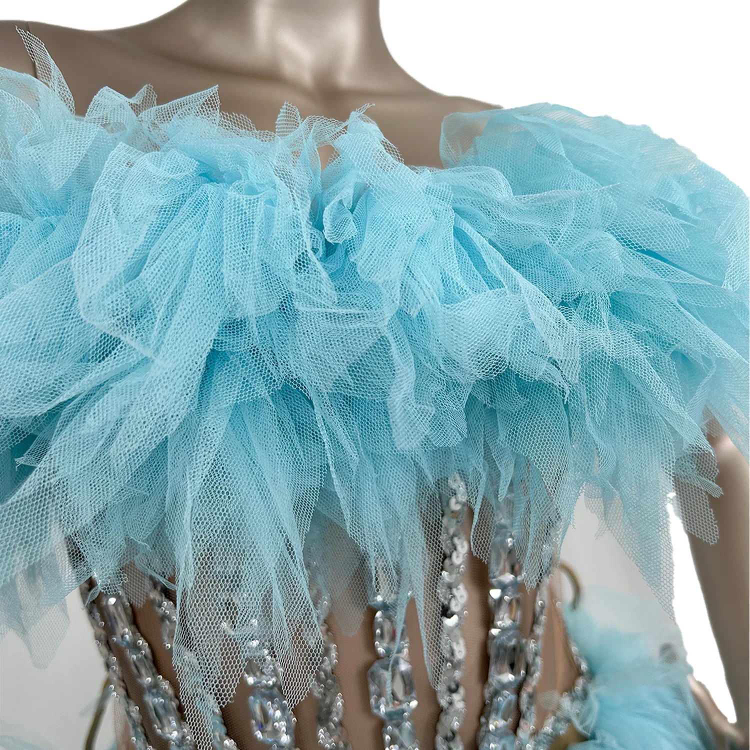 Sparkly Rhinestones Crop Tops Mini Skirt 2Pieces Set Sexy Girls Show Stage Wear Performance Dance Costume Birthday Party Dress