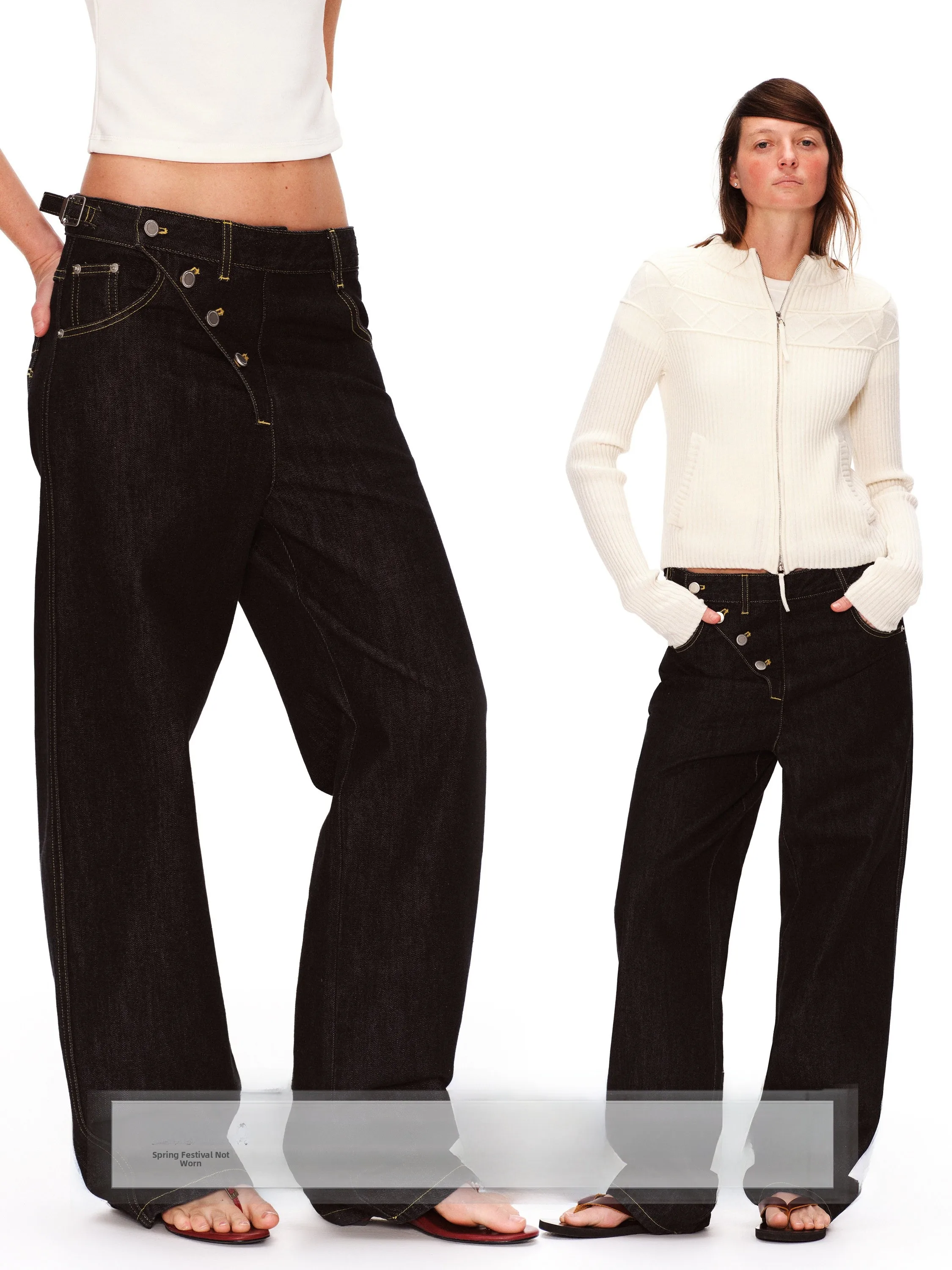 

Женские джинсы-скинни с асимметричной застежкой на пуговицах, оригинальные синие, зауженные, с завышенной талией, весенняя коллекция