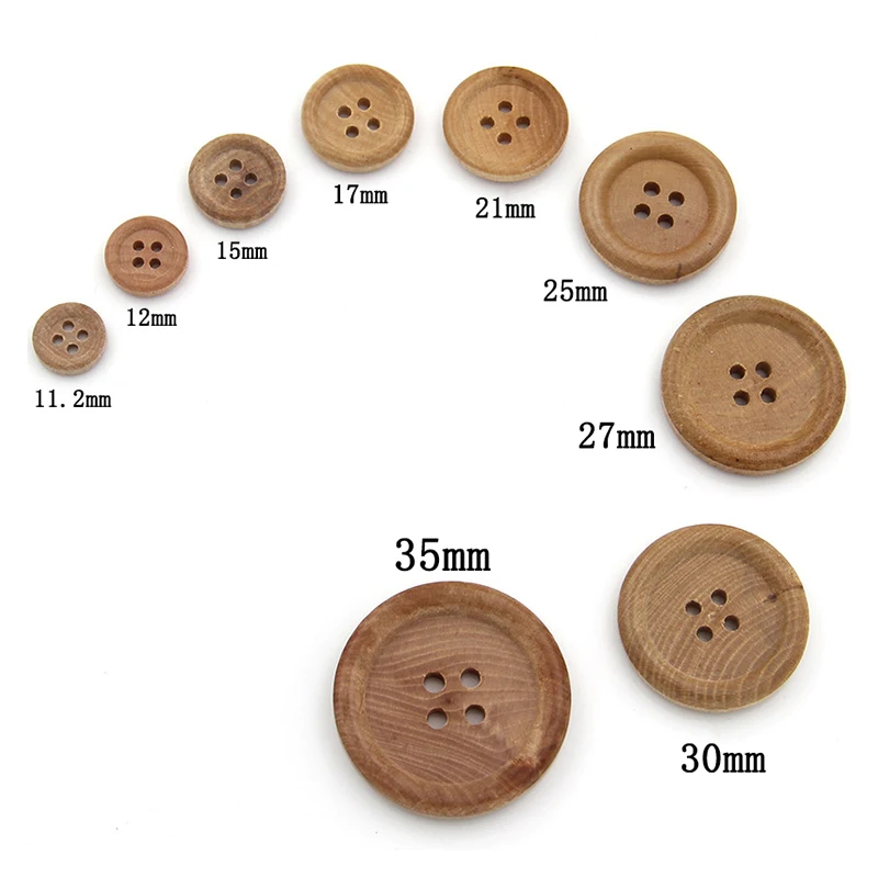 10Pcs/Set 4 Holes Natural Round Wooden Buttons for Costume Sweater Sewing Vintage Decorations DIY Accessories Flatback Button