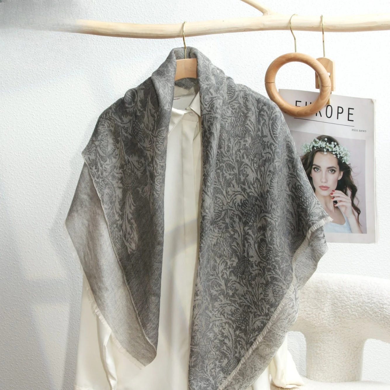 Premium 200s Water-soluble Cashmere Scarf, Lightweight Air-condition Shawl, Subtle Jacquard Wrap, Elegant Women Accessory