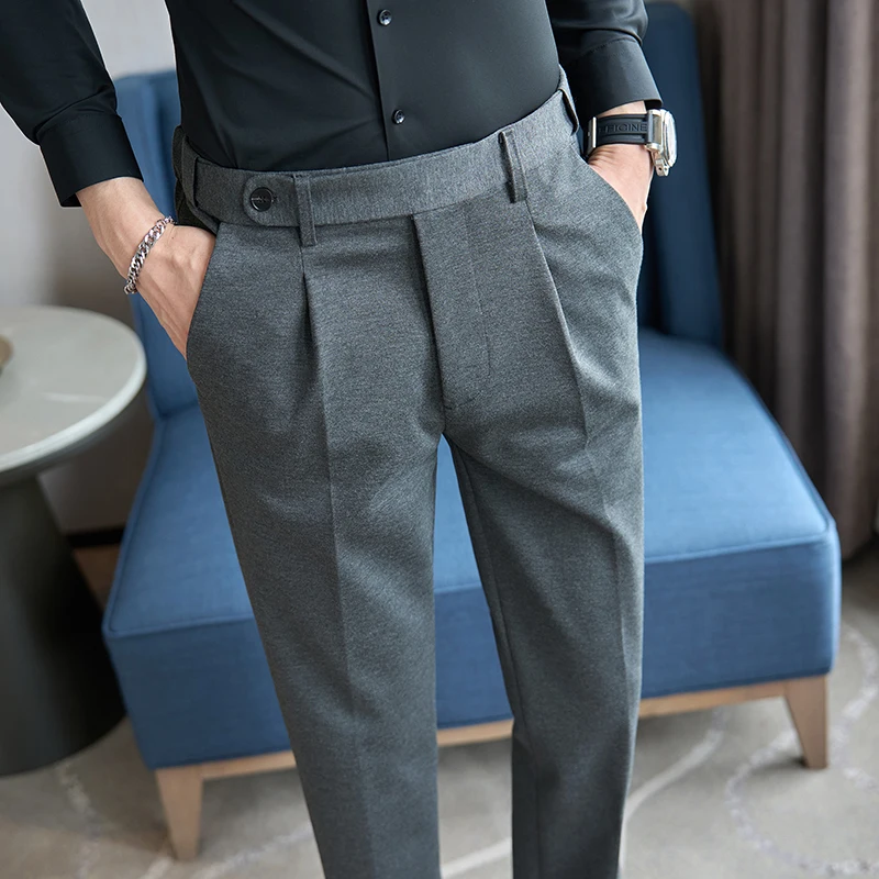 Summer Spring Male Casual Pants Business Suit Pants Navy Blue Classic Men\'s Dress Pants Flexible Office Brand Clothing