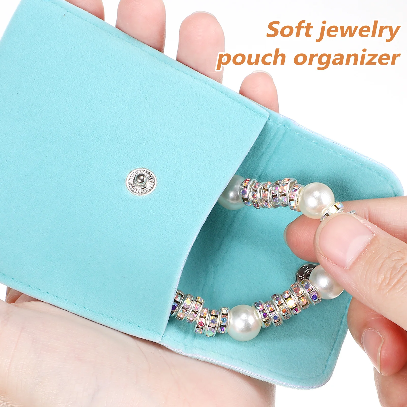

4Pcs Jewelry Pouch Organizer Snap Button Flannel Storage Bag Compact Size for Necklaces Bracelets Rings Earrings Gift