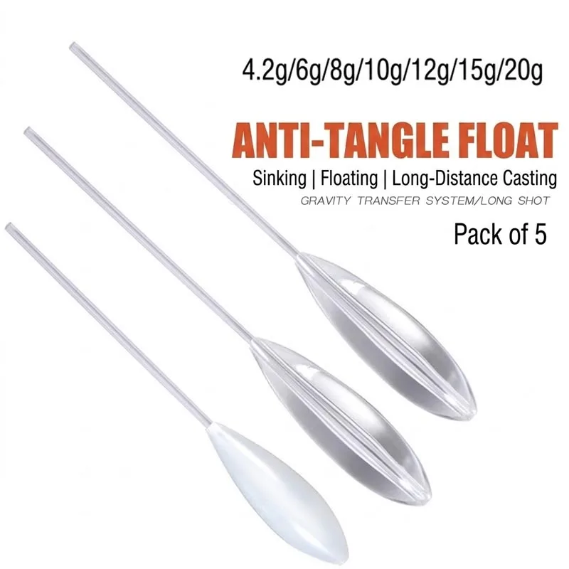Long Casting Arda Floats, Floating & Sinking Ettes with Anti-Tangle Stem for Micro Spoons & Flies, 5-Pack