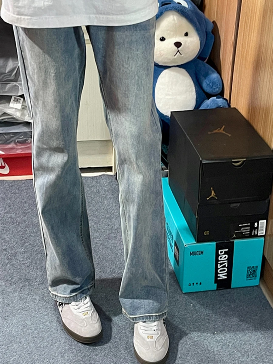 

Cleanfit Light Blue Men's Jeans Slimming Straight Leg American Vibe Micro Flared Trousers Youth Faion High Waist Long Pants