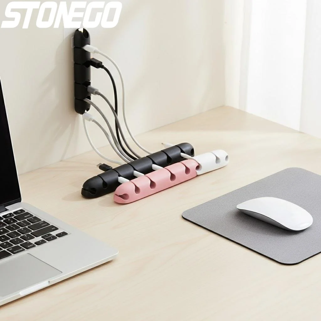 USB Cable Organizer Desktop Wire Management Multi Function Silicone Tie Fixer Stick Anywhere Cord Winder