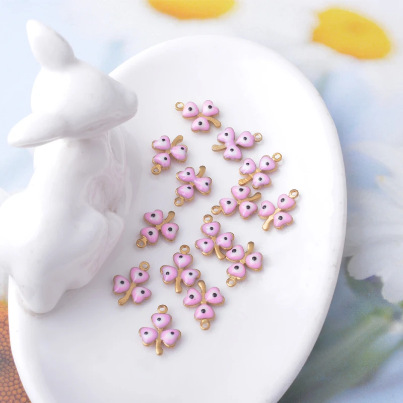 30 Stück glückliche vierblättrige Kleeblatt-Anhänger, beidseitig emailliert, bunte Kupfer-Osteraugen, Anhänger für DIY-Schmuckherstellung. – Detail 9