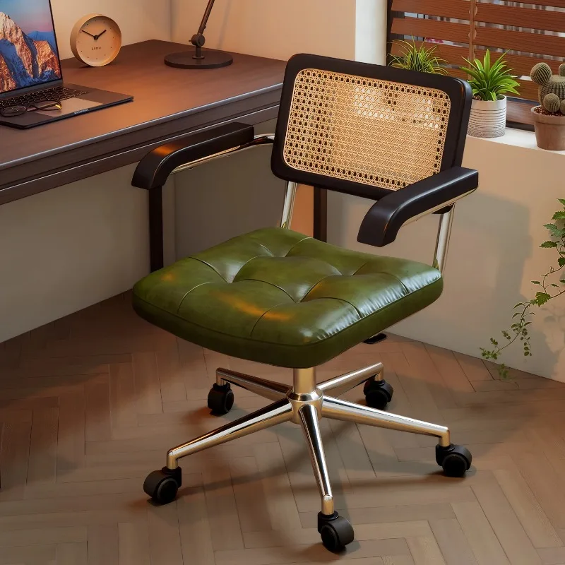Summer rotating rattan chairs, roller office chairs, armchairs, leisure chairs, rattan computer chairs, study desks and chairs
