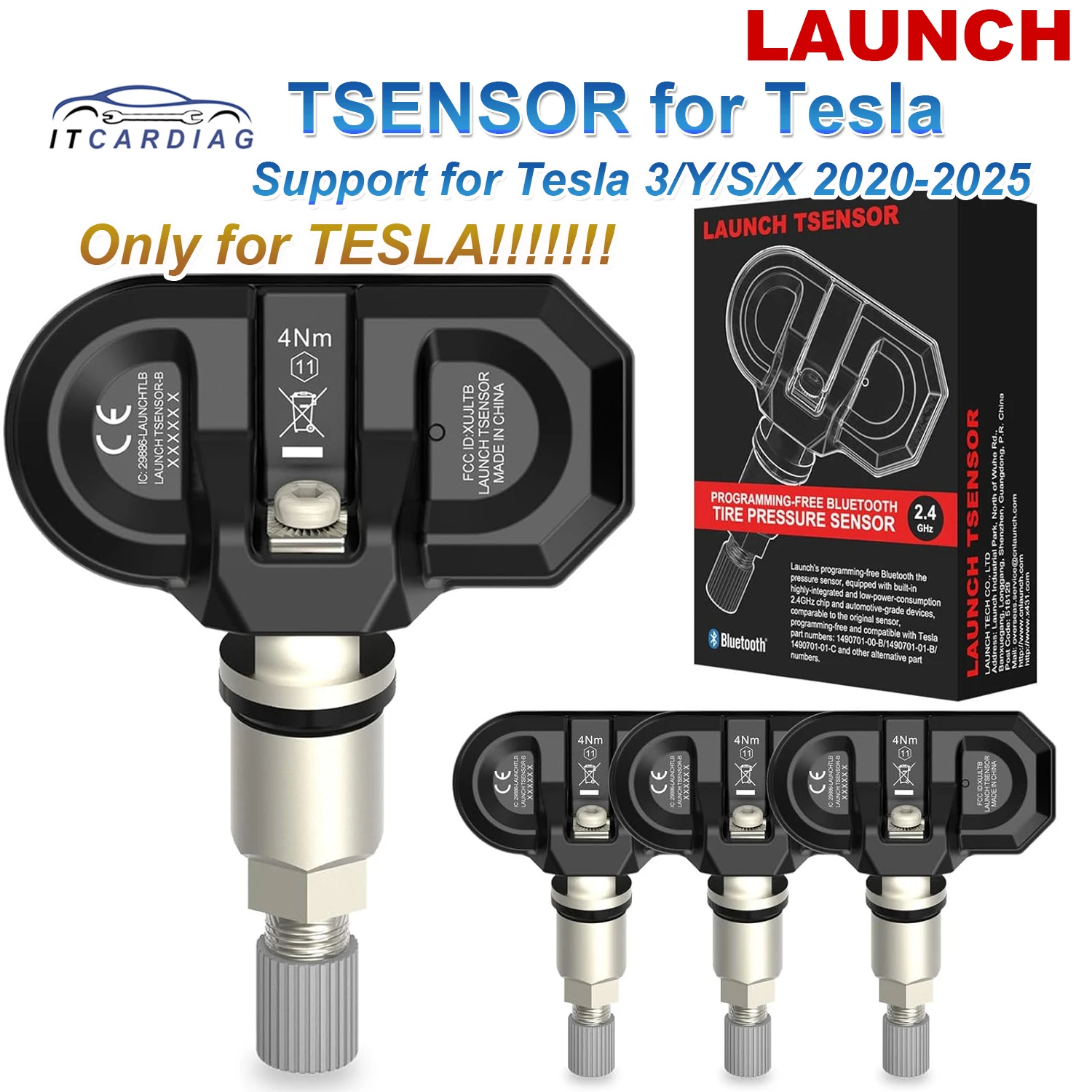

LAUNCH TSENSOR for Tesla Bluetooth Car Tire Pressure Fit for Tesla 3/Y/S/X 2020-2025 TPMS Sensor 315MHz & 433MHz TPMS Sensor