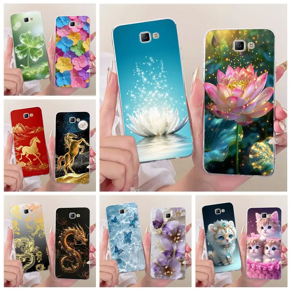 For Samsung Galaxy J7 Prime Case SM-G610F Luxury Lotus Painted Cover Soft Silicone Case For Samsung J7 Prime J7Prime 2 G611F Bag