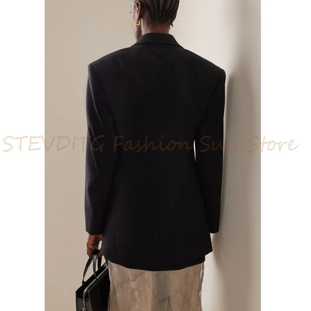 고품질 블랙 여성 수트 블레이저 노치 라펠 숏 슬림 코트 연회 사무실 비즈니스 데일리룩 1피스 여성 의류