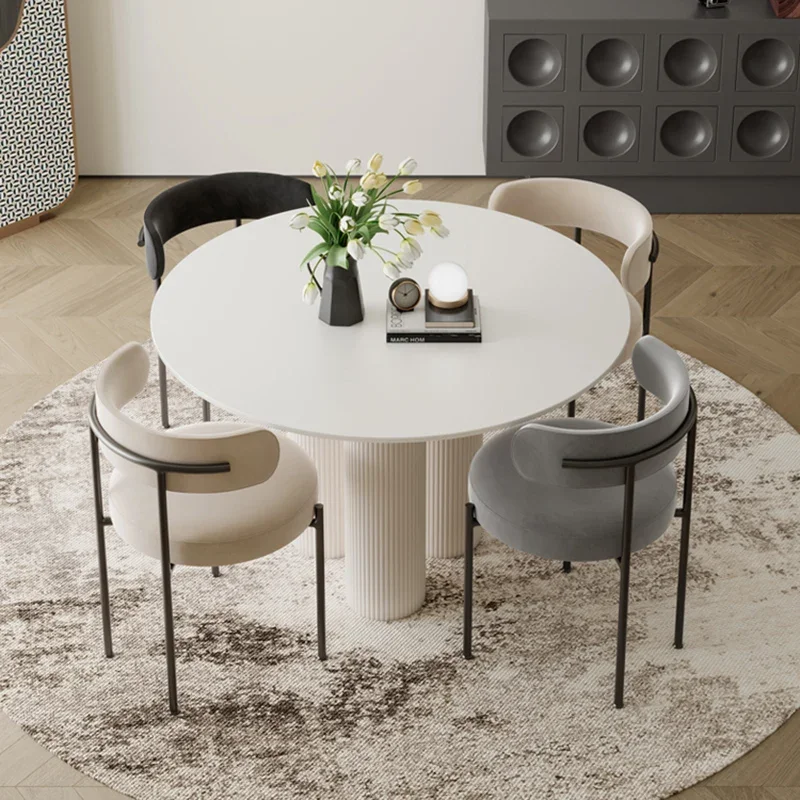 Round Dining Table Set 4 Chairs Marble Nordic Dining Table Minimalist Luxury Comedor De 4 Silla Set Furniture OK50CZ