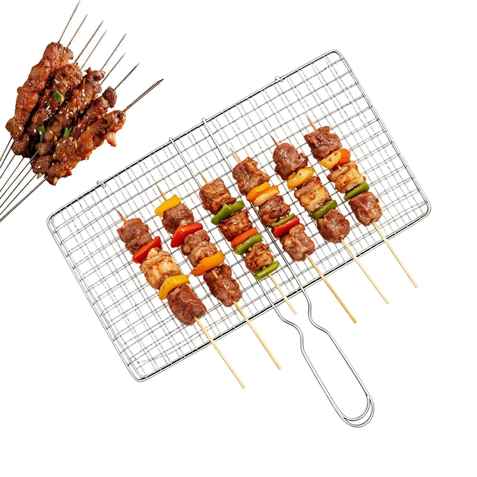 Grill Basket Portable Outdoor Camping Stainless Steel BBQ Rack With Removable Handle Grilling Basket Barbeque Griller Cooking