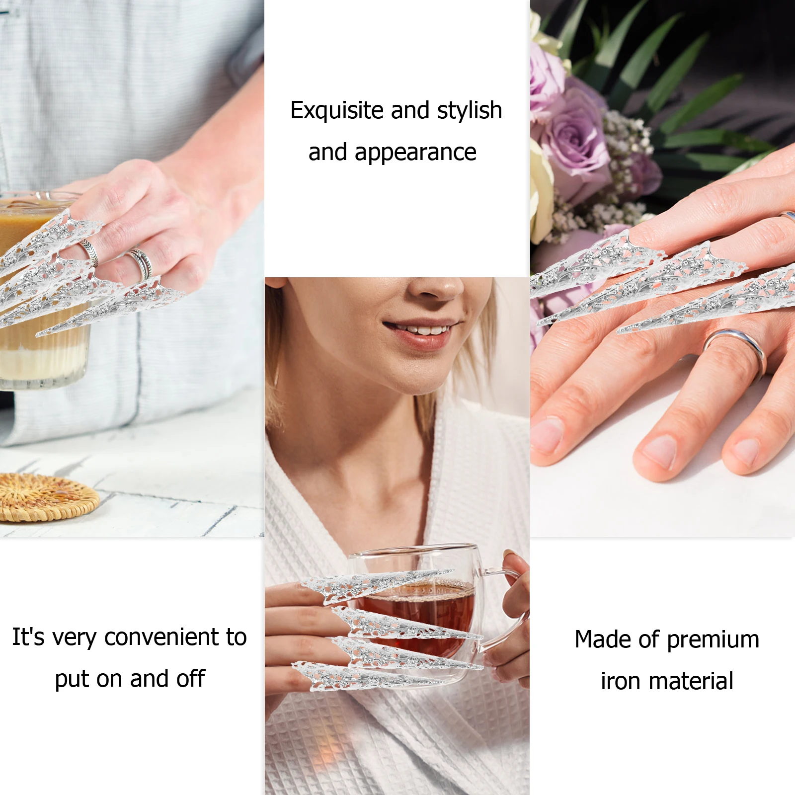 

8pcs Queen Fingernail Claw Nail Rings Belly Dance Costume Accessory Party Festival Wear Iron Ornament Halloween Decoration Claw