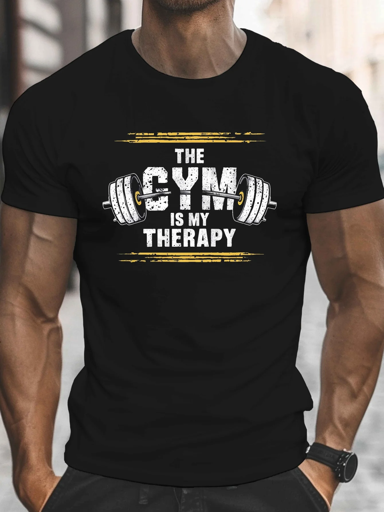 Camiseta Gym Therapy: Camiseta gráfica de algodón de 220 g para hombre, suave, cómoda y duradera, perfecta para hacer ejercicio o todos los días