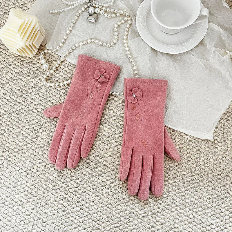 Winter Women's Velvet Windproof Gloves, Driving and Cycling Warm Gloves, Korean Version Touch Screen Cute Gloves