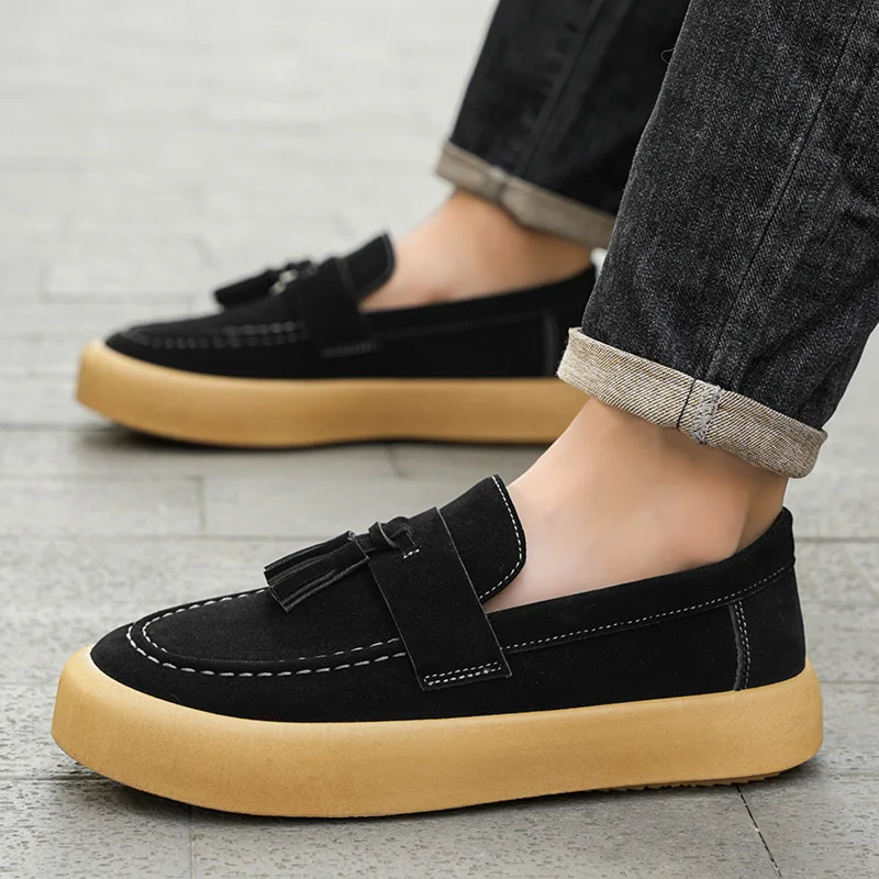Men's Casual Shoes Platform Loafers Luxury British Style Suede Male Sneakers Slip on Driving Shoes Trend Shallow Men Shoes 2026