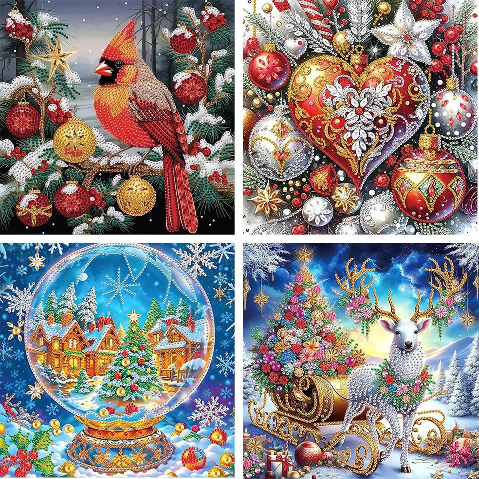 

Набор для алмазной вышивки 5D DIY с кристаллами особой формы, 4 шт., для декора на Рождество