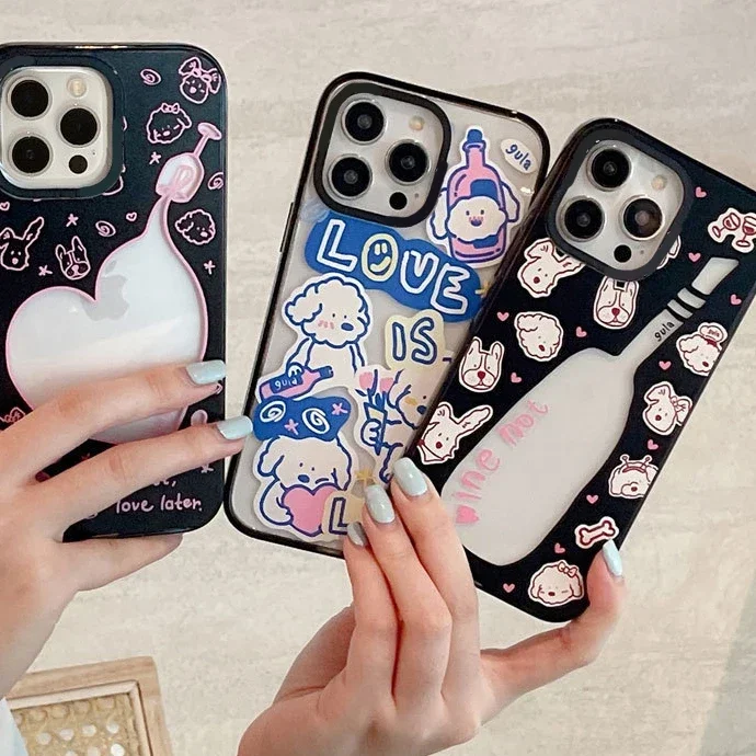 

2.0 Version Acrylic Upgrade Border Dog Heart Phone Case Cover for IPhone 11 12 13 14 15 Pro Max Case for IPhone 15 Pro Max