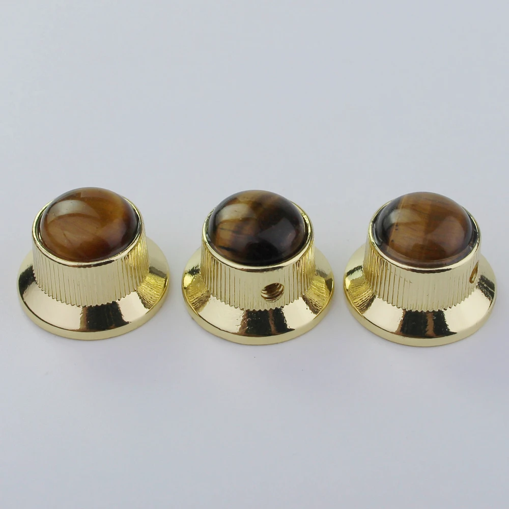 Guyker Potentiometer Knob Electric Guitar Bass Metal Control Volume Knob Hat Type Amber Surface