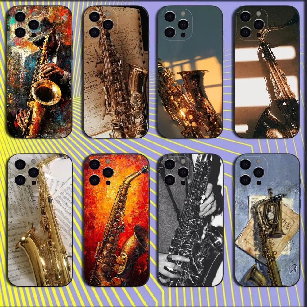 

Saxophone Music Phone Case For iPhone 16,15,14,13,12,11,Mini,Pro,SE,MAX White Matte Shockproof Cover