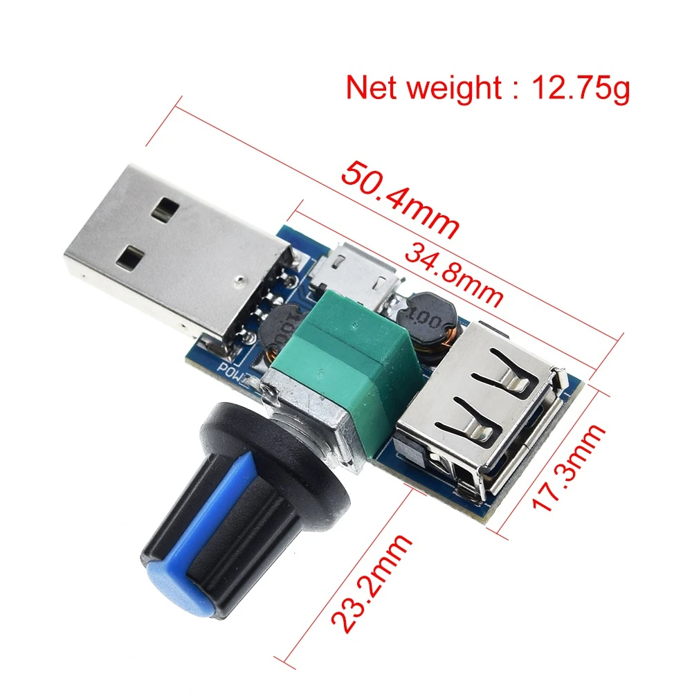 Tzt Mini Usb Fan Governor Windsnelheid Controller Luchtvolumeregelaar Koeling Mute Multifunctionele Ventilator Snelheid Schakelaar Module Dc 5V